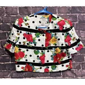 Talbots Petites Richard Warren Jacket Womens 12P Yellow White Polka Dot Floral